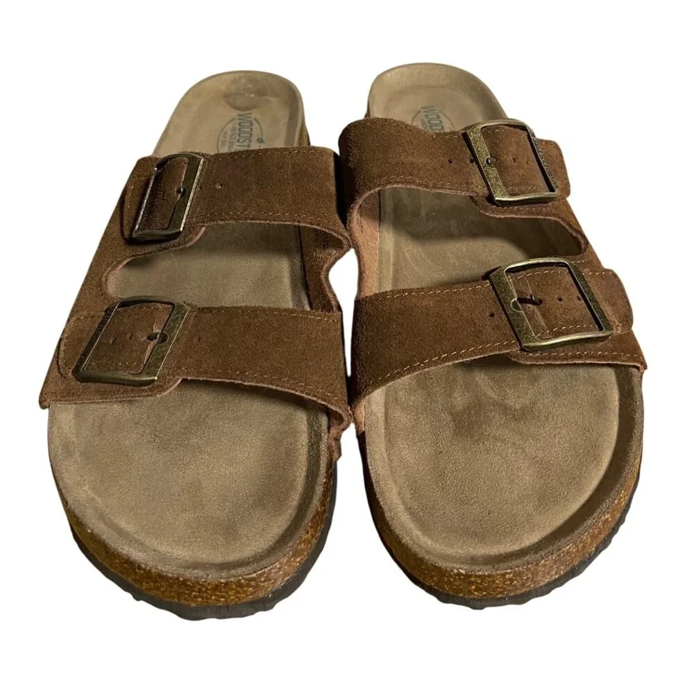 Woodstock Bert Sandals Mens Size 11 M Brown Suede Leather Double-Buckle